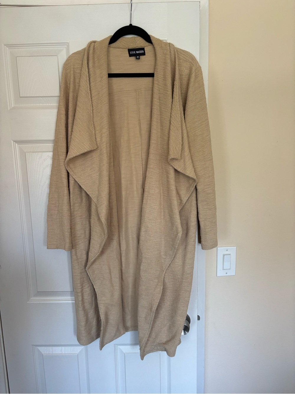 Steve Madden Beige Draped Open-Front Cardigan